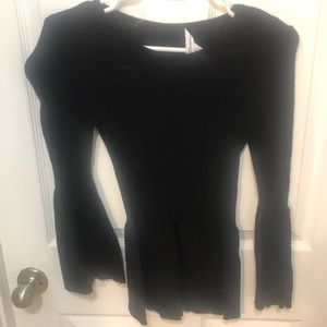 Ladies Black Top with Ruffled Bottom bottom/Sleeve